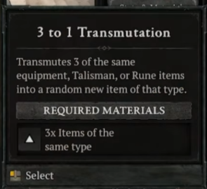 3 to 1 Transmutation 界面